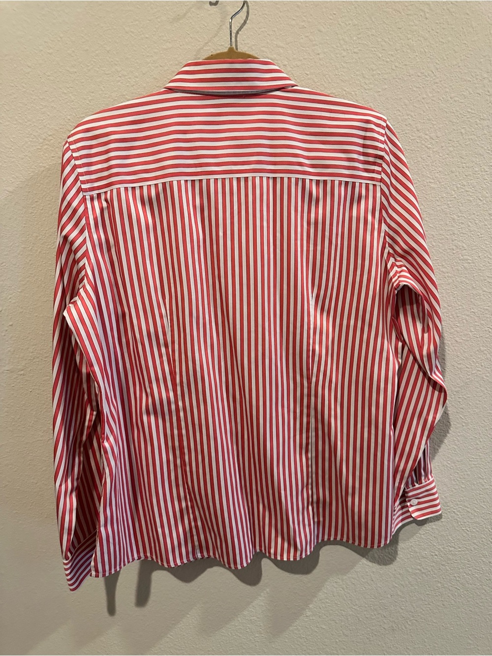 Foxcroft Red and White Vertical Stripe Button-Down Shirt - Picture 6 of 6